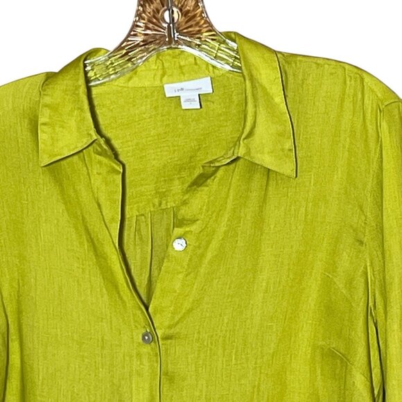 J Jill Love Linen Womens 100% Linen Sz S Lime Green Long Sleeve Beach Workwear - Picture 2 of 8
